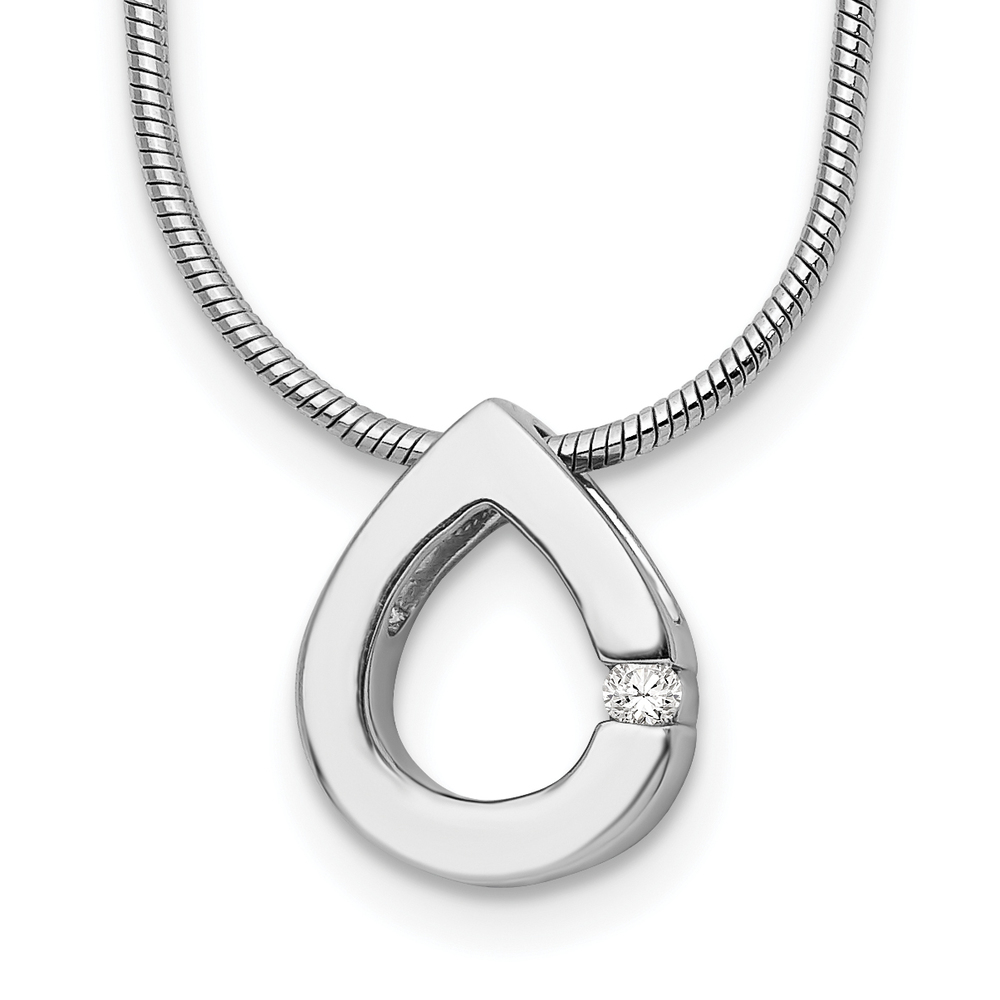 925 Sterling Silver Rhodium-plated 18 Inch Diamond Teardrop Necklace, 2" Ext.